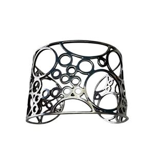 Artist Modernist Wide Sterling Silver Cuff Bracelet Cutout Circles Bubbles 27g